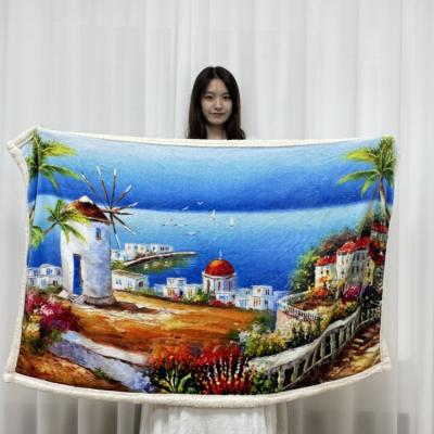 China OEKO TEX100 Folded Ocean Landscape Printing Blanket Digital Printing Sea Spots Blanket for sale