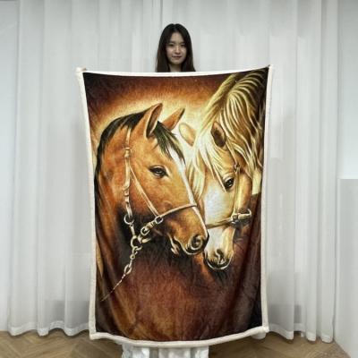 China Small Quantity Oil Painting Folded Horse Blanket Dreamlike Double Horse Blanket Flannel Fleece Blanket for sale