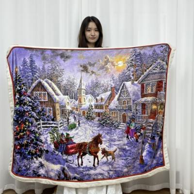 China Fast Shipping Folded Carriage Pattern Blanket Holiday Christmas Sherpa Decorative Blanket Blanket for sale