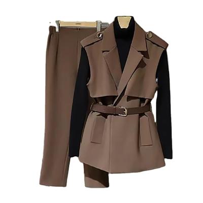 China Breathable New Style Age Reduction Lady High Waistcoat Two Piece Large Size Diet Suit for sale