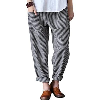 China Other Ladies Large Size Loose High Pocket Casual Striped Pencil Pants Harem Pants For Women for sale