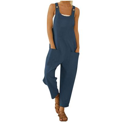 China Women Rompers Breathable Casual Long Pants Overall Loose Overalls With Pockets for sale