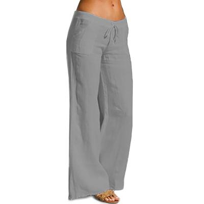 China Sustainable High Waist Linen Drawstring Long Pants Cotton Loose Casual Pants Sports Trousers for sale