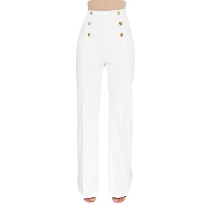 China Women's Slim High Waisted Pants Viable Buttoned Stretchy Wide Leg Pants for sale