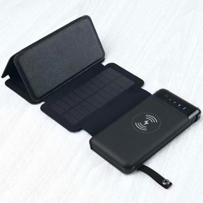 China 10000mAh Solar Power Bank With 6 Panels PD 18W Solar Charging Type C Fast Charging External Battery Pack Wireless Charger With LED for sale