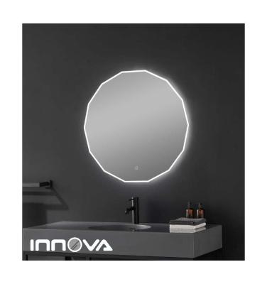 China Manufacturer Magnifying Spot 14 Sided Round Vanity Mirror Hotel Bathroom LED Defog Mirror for sale