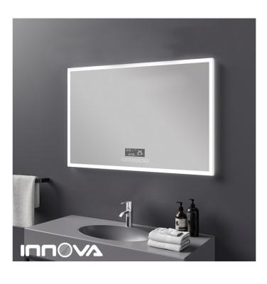 China Manufacturer Spot Bathroom LED Magnifying Mirror with 3 Touch Sensors and LED Clock for sale