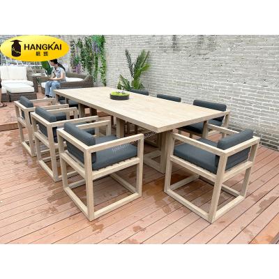 China Hangkai Garden Modern Teak Patio Wood Outdoor Dining Table and Chair Set for sale