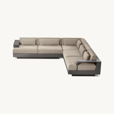 China Modern Outdoor L-shape Sectional Modular Sofa Aluminum Metal Frame Patio Sofa Set for sale