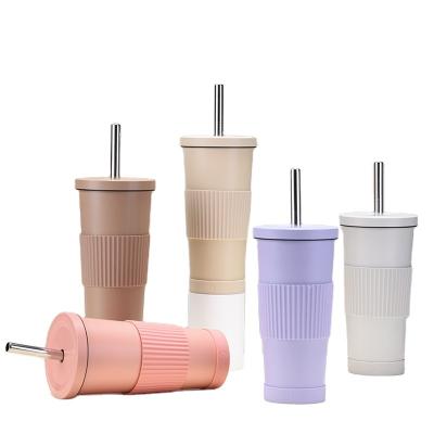 China Custom Logo 24oz PORTABLE Travel Mug Stainless Steel Custom Mugs With Straw Portable Vacuum Milk Tea Coffee Mug for sale