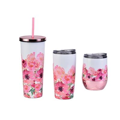 China 11oz 16oz 23oz Flower Pattern Stainless Steel Tumbler Customized Logo Cup Vacuum Insulated Coffee Viable Mugs for sale