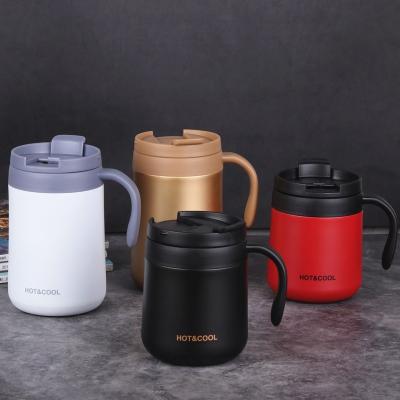 China Food Grade 304 Coffee Mug PORTABLE Stainless Steel Thermal Mug Desktop Drinking Mugs With Lid And Handle Universal Mugs for sale