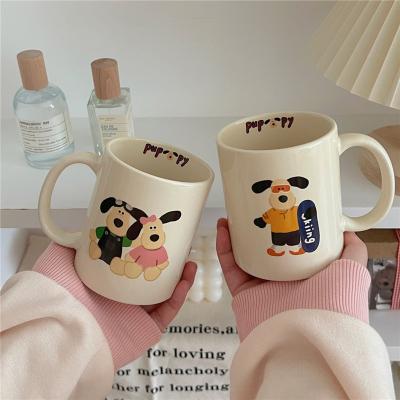 China 2023 New PORTABLE Cute Puppy Mug Female Household Large Capacity Ceramic Cup With Lid And Spoon Coffee Mug Gifts Lunch Couples Cup for sale