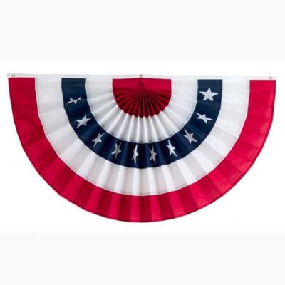 China Custom Vivid Color Embroidered USA RUFFLES Pleated Fan Flag Bunting For Decoration for sale