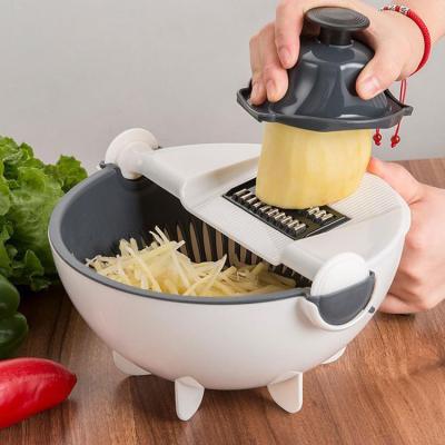 China New Trend Kitchen Accessories 9-in-1 Multi-function Vegetable Cutter Slicer Stored Double Drain Basket Rotary Vegetable Cleaver for sale