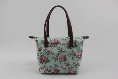 China Soft Flower Printing Canvas And Leather Tote Bags Customized Logo For Work for sale