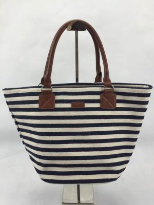 China Eco Friendly Black And White Striped Tote Bag Custom Design With Inner Pocket for sale