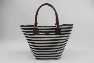 China Ladies Large Striped Canvas Tote Bag , Casual Handbags Shoulder Bags For Travel for sale