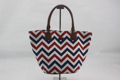 China Wavy Pattern Custom Canvas Tote Bags Pretty Design With Inner With Zipper Pocket for sale