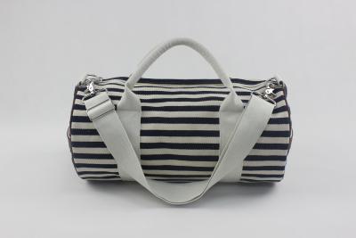 China Black And White Striped Canvas Travel Tote Bags , Weekend Travel Duffle Bag for sale