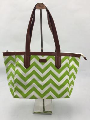 China Eco Friendly Reusable Shopping Bags Green Wavy Pattern With Pouch OEM / ODM Available for sale