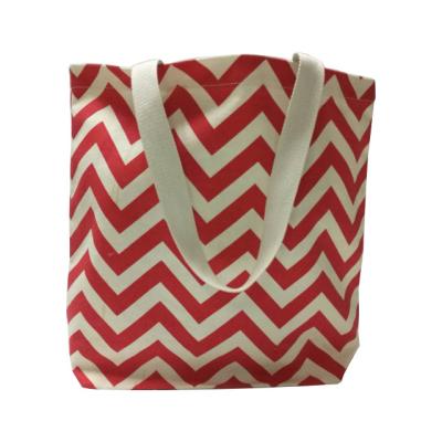 China Wave Picture Red Custom Made Canvas Bags / Tote Shopper Bag for sale