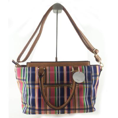 China Combination Striped Women Canvas Handbags With Pocket 40 * 35 CM for sale