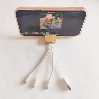 China For Phone Energy Charging 3 In 1 Promotional Gift Bamboo Cable Phone Holder Stand Gift Business Charging Gift Away for sale