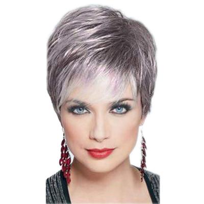 China New Fashionable Synthetic Wigs For Women Silver Gray Fashion Short Fiber Natural Heat Resistant Wig for sale