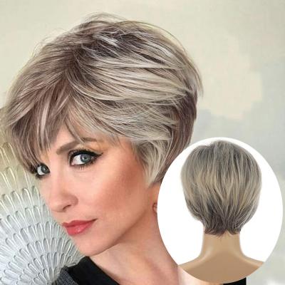 China Hot Selling Short Hair Short Hair Women Fashion Wigs Synthetic Heat Resistant Fiber Daily Use Replacement Wig for sale