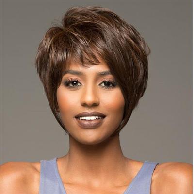 China Short Curly Hair Short Hair Women Fashion Wigs Brown Synthetic Heat Resistant Fiber Daily Use Replacement Wig for sale