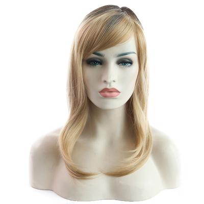 China New Long Women Hair Wigs Light Gold Fashionable Natural Curly Heat Resistant Fiber Synthetic Daily Use Replacement Wig for sale