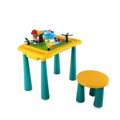 China Construction Toy Children Plastic Multifunctional 2 in 1 Building Block Baby Desk Interactive Toys Active Learning Board for sale