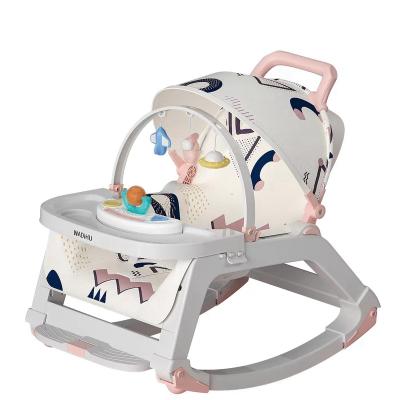 China Ride On Toy Fashion Baby Rocking Chair Can Be Folded With Wheels Can Sit Can Lie Portable Baby Multifunctional Dining Chair for sale