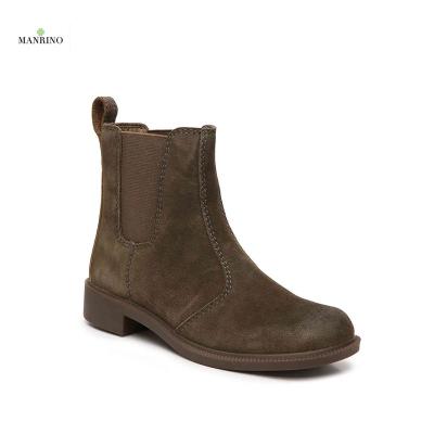 China MANRINO-0164 Anti-slippery ladies fashion flat ankle boots wholesale slip on women scare suede leather game period boots shoes for sale