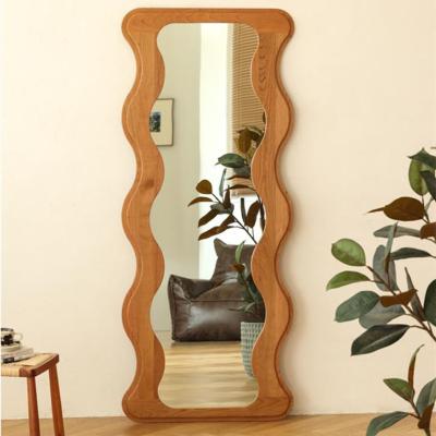 China Vintage Customize ultrafragola wooden wavy wave large geometry stand full body floor full length mirror for dressing living room bedroom for sale