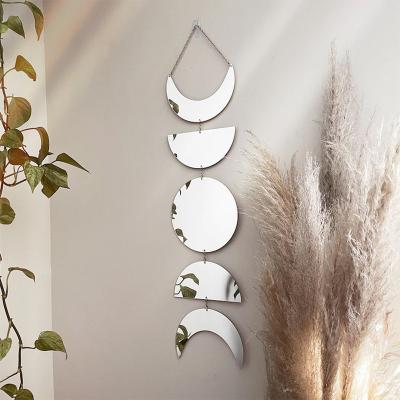 China Minimalist 5 Pieces Acrylic Half Moon Phase Mirror Set Interior Moon Garland Home Decor Boho Wall Mirror Hanging For Living Room for sale