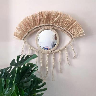 China Boho Minimalist Evil Eye Mirrors Home Wall Tassel Art Hanging  Boho Wall Mirror Decor for living room bedroom for sale