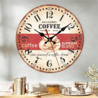 China Antique Style Customize Personalized Italian Farmhouse Rustic Clock silent non ticking round Wood Decor Wall Clock Hanging for living room for sale