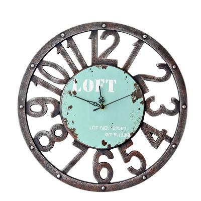 China Antique Style Vintage farmhouse decor Hollow out wood non ticking round quartz battery wall clock home decor for living room bedroom study for sale