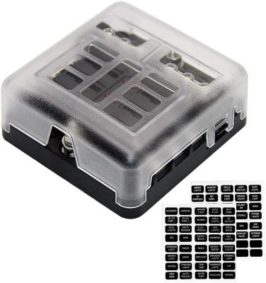 China 6-Way Fuse Panel Box Blade Holder w/Negative 12V 6-Circuit Fuse Block Box LED Light Indication & Protection Cover, for sale