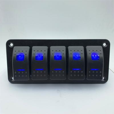 China 5pin on-off 5 Gang Blue LED 12V Rocker Switch Control Panel Circuit for Car Boat for sale