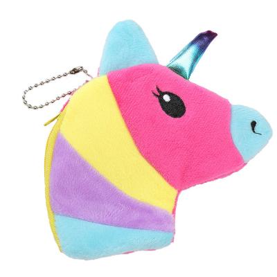 China New Custom Cute Colorful Unicorn Shape Velvet Plush OEM Coin Purse Wallet Mini Tender Bag For Little Girls Key Chain for sale