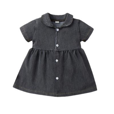 China RTS Toddler Formal Dresses Design Black Denim Shorts Infant Washable Solid Dress For Kid for sale