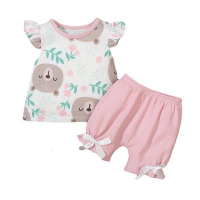 China New Arrival Lovely Animal Pattern Summer Shorts Sleeve Shirt Breathable Shorts Kids Girl 2pcs Clothing Set Set for sale