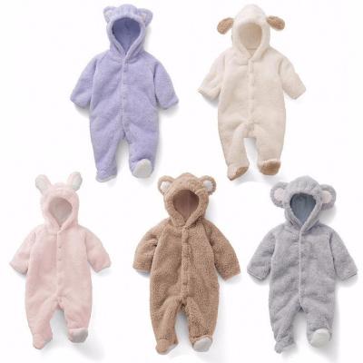 China Unisex Cute Toddler Warm Jumpsuit Coral Fleece Hood Long-Sleeved Romper Autumn And Winter Baby Romper INS for sale