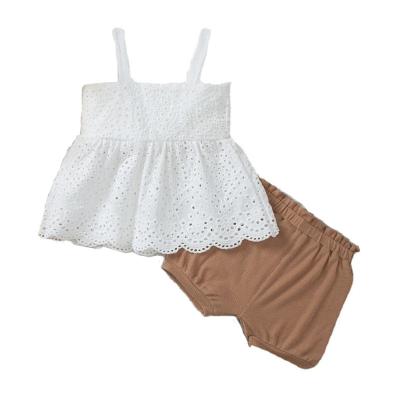 China Wholesale High Quality Anti-wrinkle Summer Short Sleeve Two Piece Kids Mesh Skirt And Shorts Set For Babies for sale