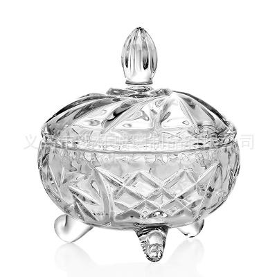 China Gift & Craft Garbo Design High Quality Engraved 3 Layer Glass Candy Jars Set For Home Decoration Competitive Price Glass Candy Jar for sale