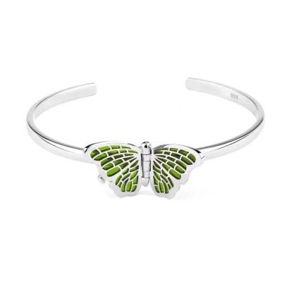 China 925 Sterling Silver TRENDY Swinging Butterfly Cuff Bracelets Enamel Butterfly Cuff Bangle Women Bangle Bracelet Open for sale