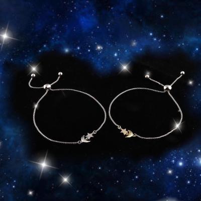 China Star and Moon 925 Sterling Silver Rhodium Star and Moon Adjustable Bracelet Beaded Chain Jewelry Women's Fashion 2019 for sale